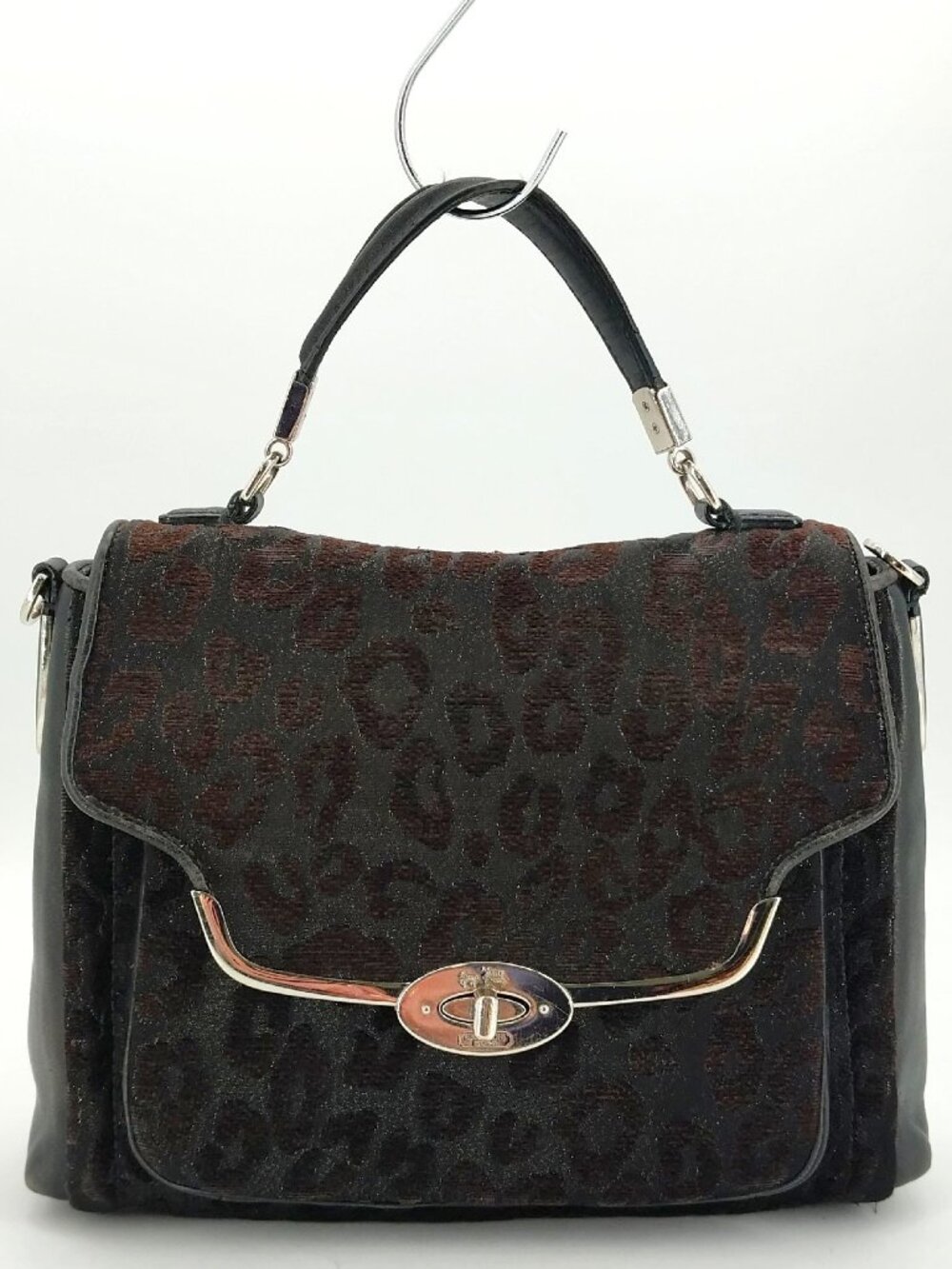COACH WOMENS LEOPARD PRINT HANDBAG LEATHER TRIM SILVER HARDWARE